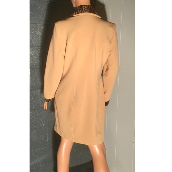 VTG ALGO Poly Knit Double Breasted Leopard Faux Fur Trimmed Collared Peacoat~10 - Picture 9 of 11